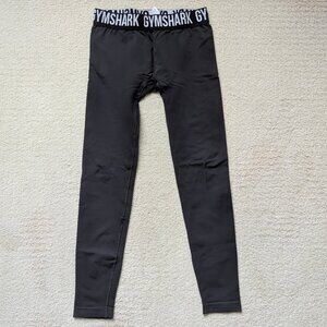 EUC GymShark Logo Waistband Leggings Black and White Women's Medium Flex Gym Run